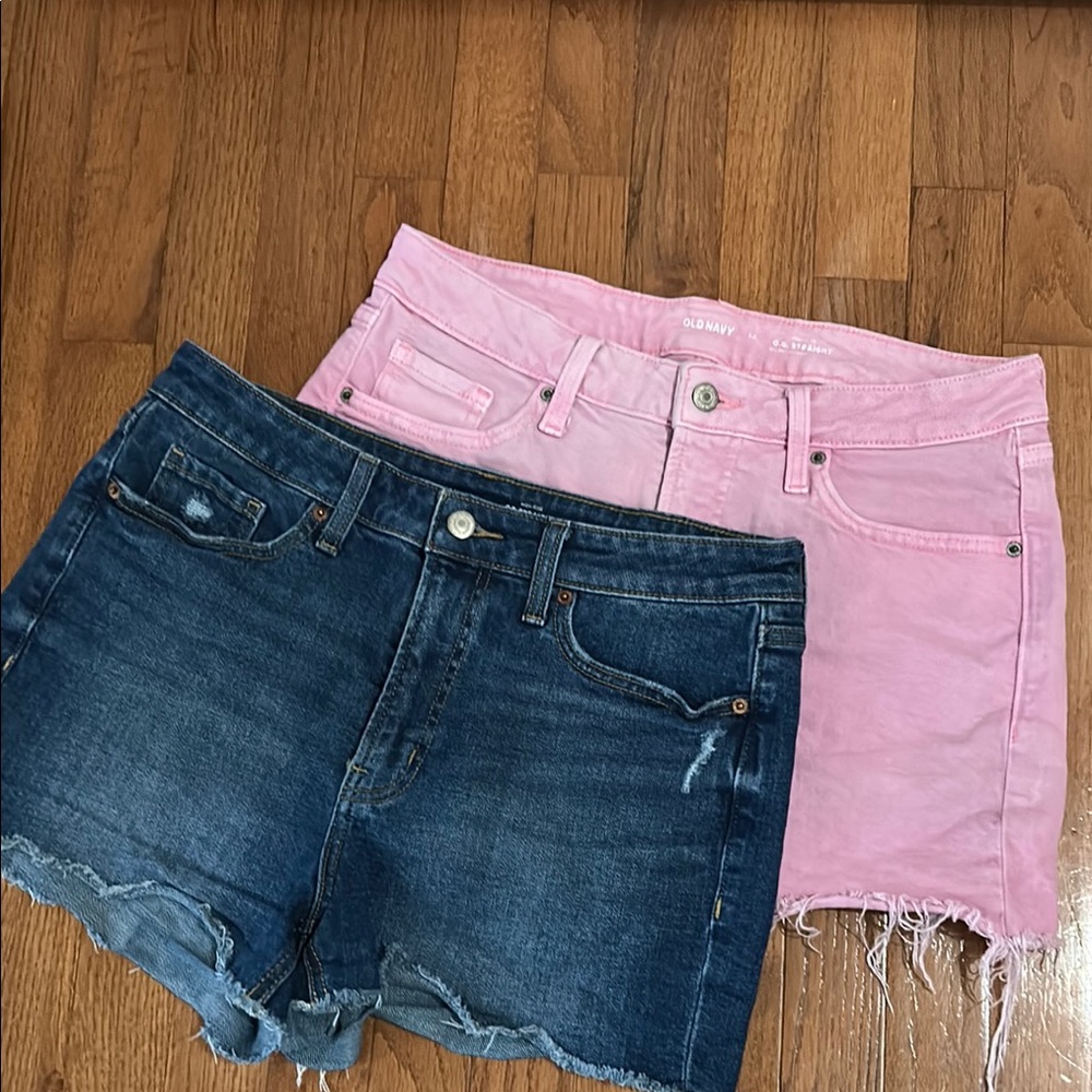 Pink and Blue Denim Women's Shorts